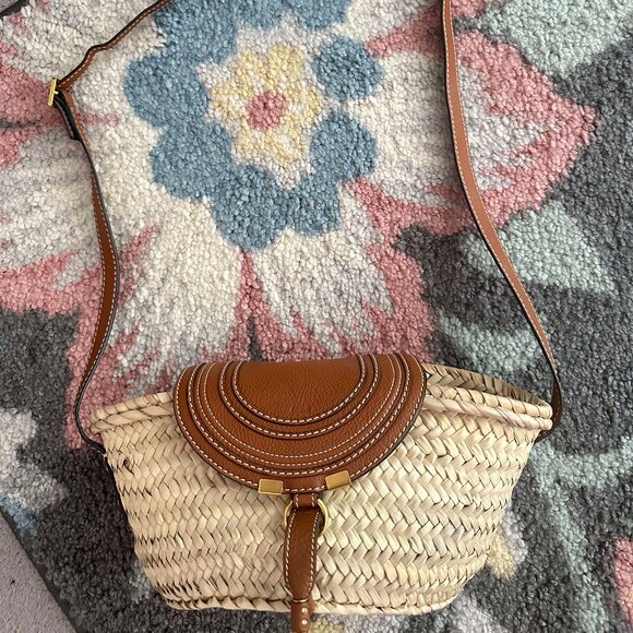 Chloe Marcie Small Raffia Grain Calfskin Crossbody Basket Bag Natural - Picture 4 of 4